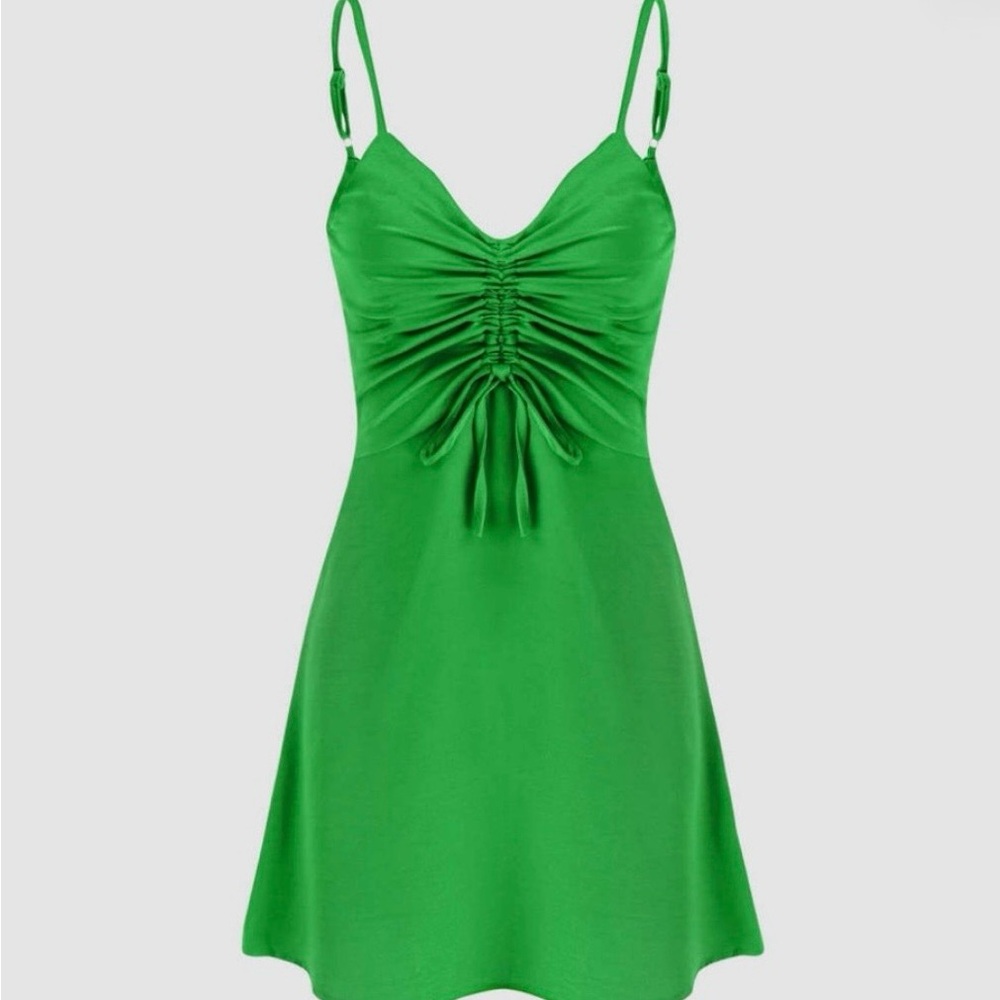 Cider Midi Gathered Dress— Green